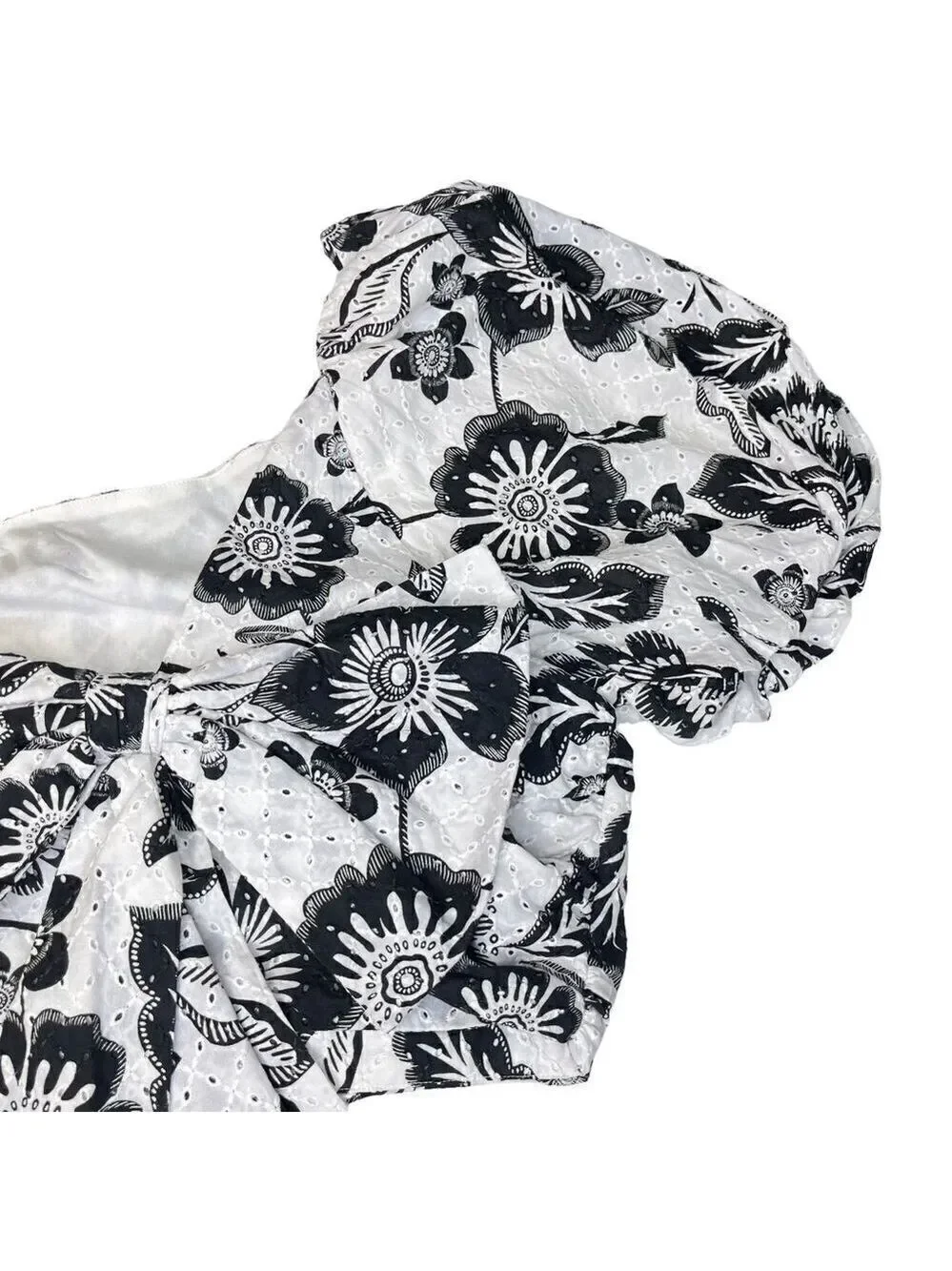 NEW Anthropologie Maeve Floral Eyelet Blouse Bow Back Black White 10